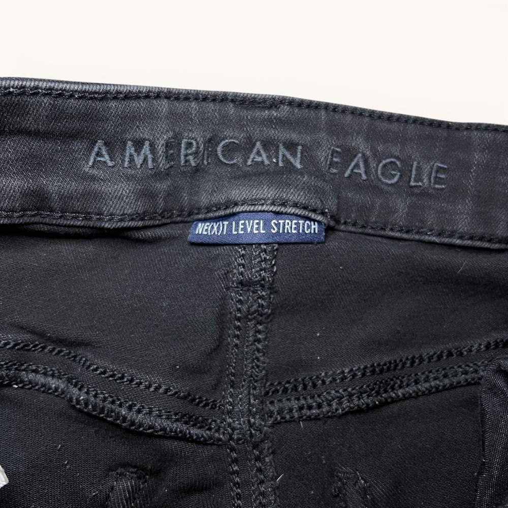 American Eagle Next Level Stretch Skinny Jeans Black Distressed Womens 6 - Picture 4 of 6